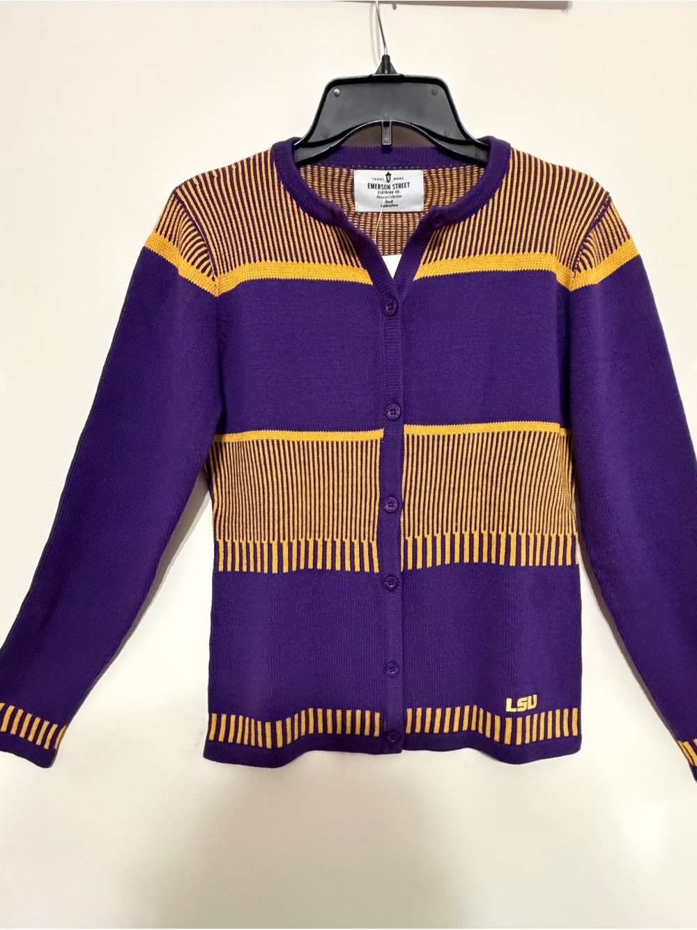 Brand new LSU Tigers Branded Purple & Gold Striped Button Cardigan - Small